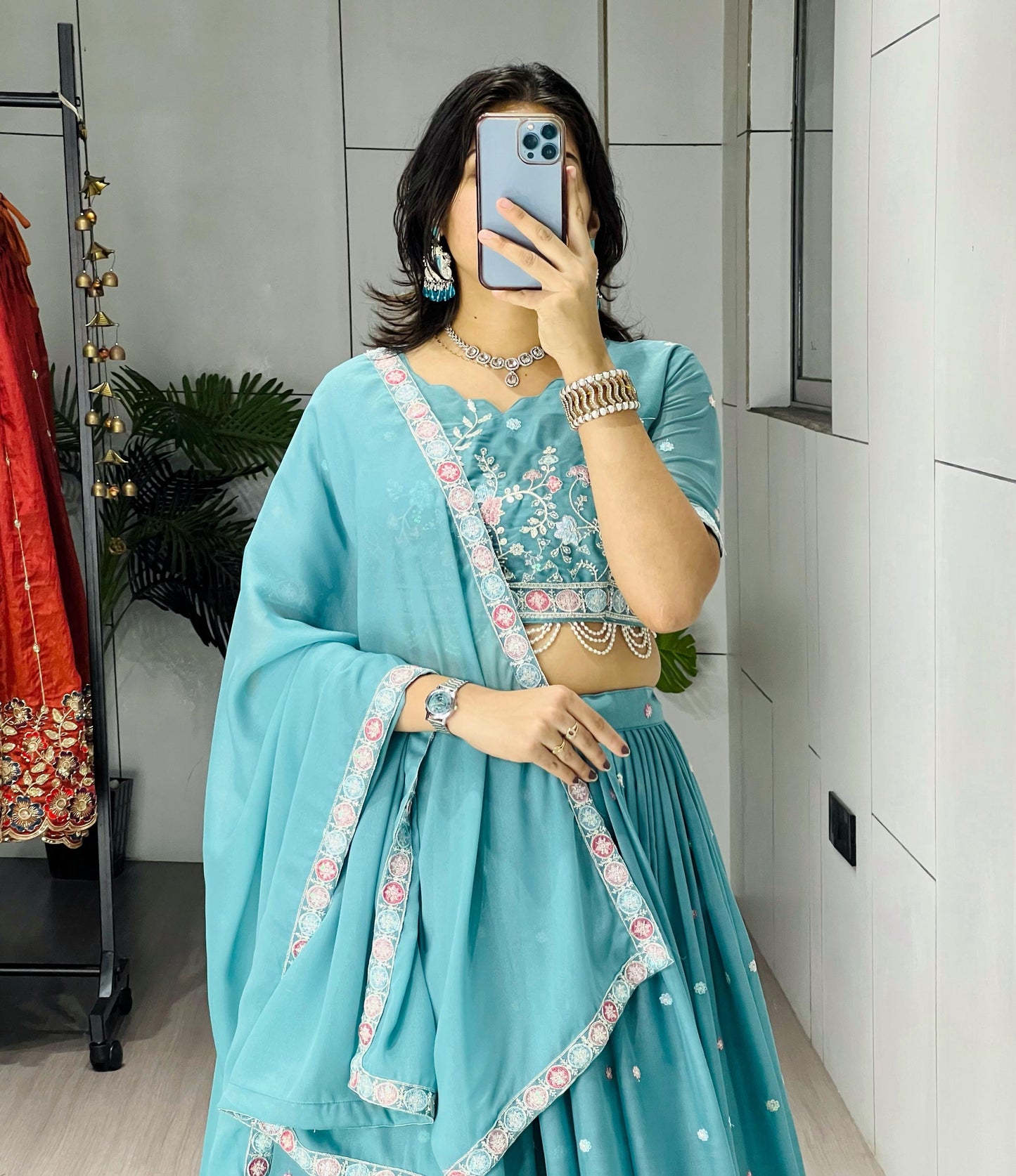 Sky Wedding Embroidery Lehenga - My Store