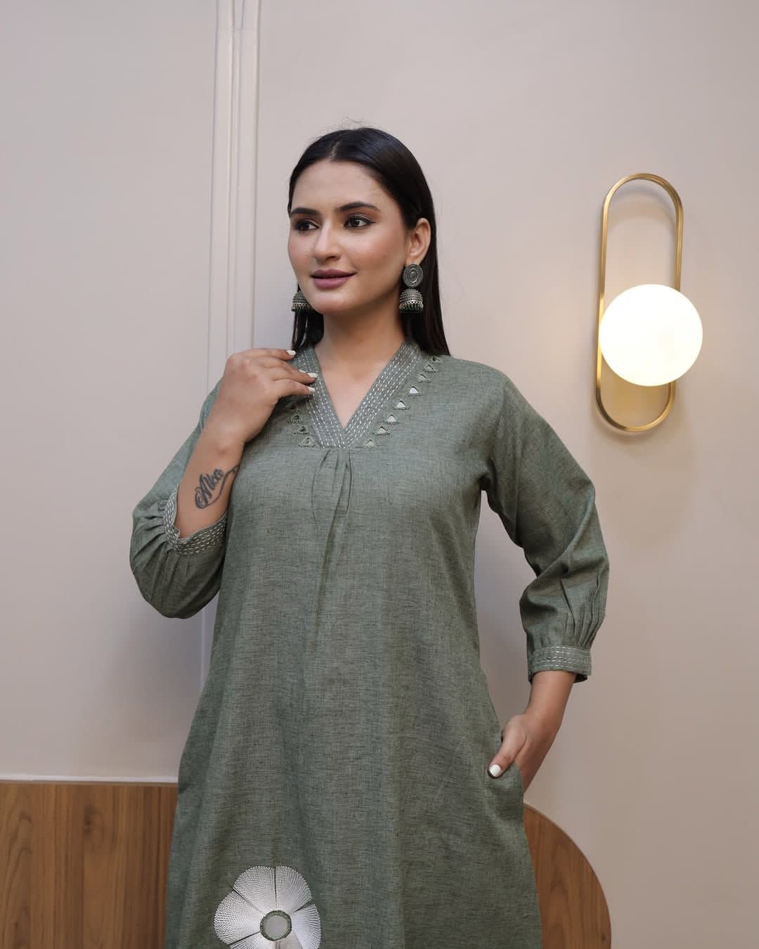 Elegant Flaired Cotton Kurta Set with Full Embroidery - My Store