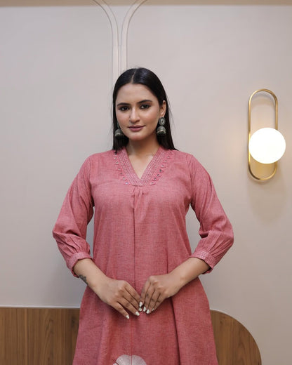 Elegant Flaired Cotton Kurta Set with Full Embroidery - My Store