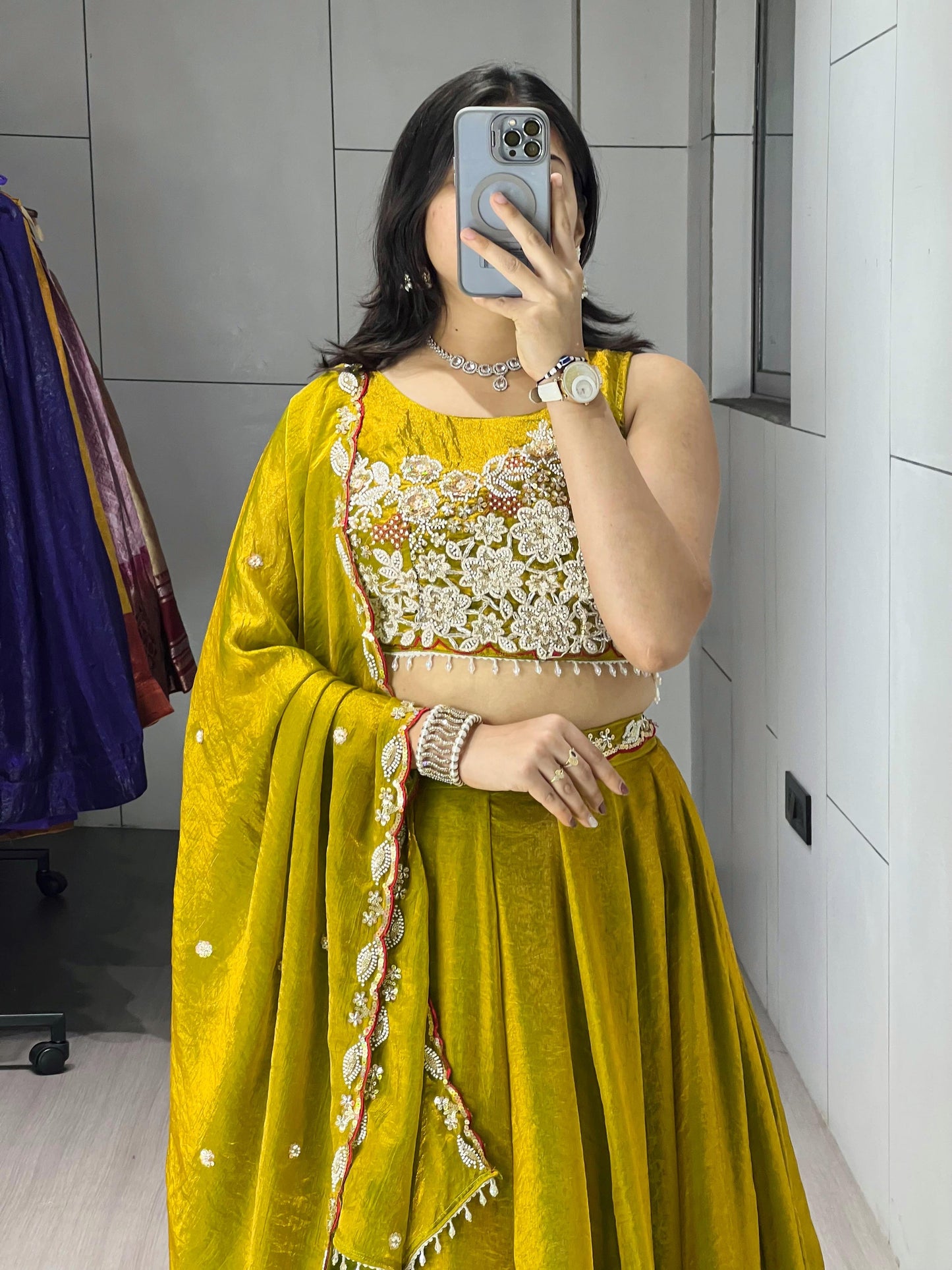 Antique Work Fendy Silk  Lehenga